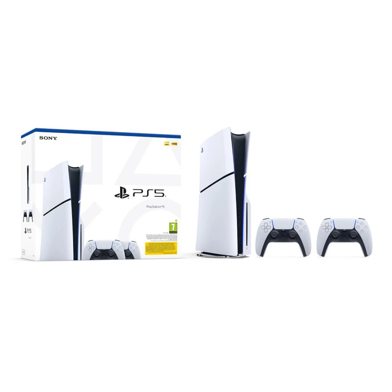 Sony PlayStation 5 Disc Slim (D Chassis) + DualSense Controller - White -  جهاز ألعاب